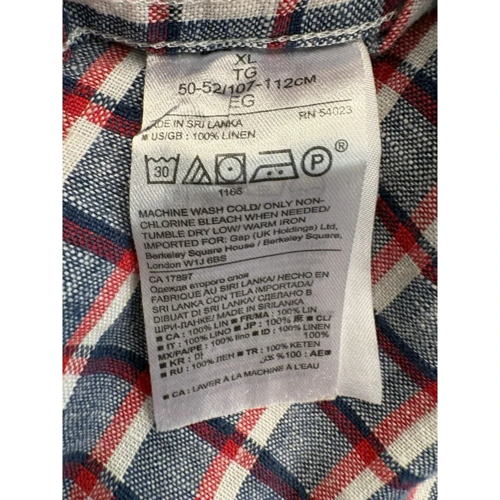 Banana Republic Men's Shirt XL 100% Linen Short Sleeve Camden Fit Red/white/blue